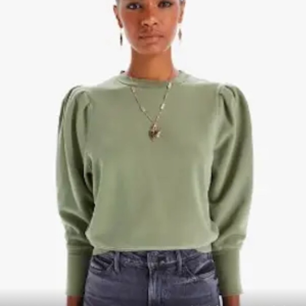 MOTHER Sage Green Puff-Sleeve Sweatshirt